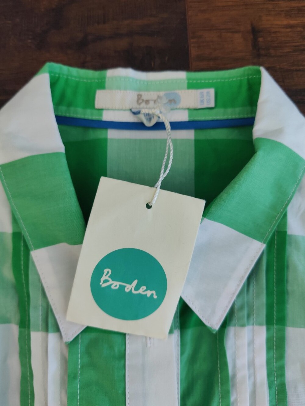 Boden Green and White Gingham Shirt Dress - Picture 7 of 8